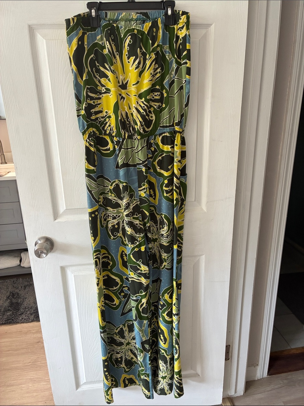 Manuhealii Green & Blue Tropical Strapless jumpsuit